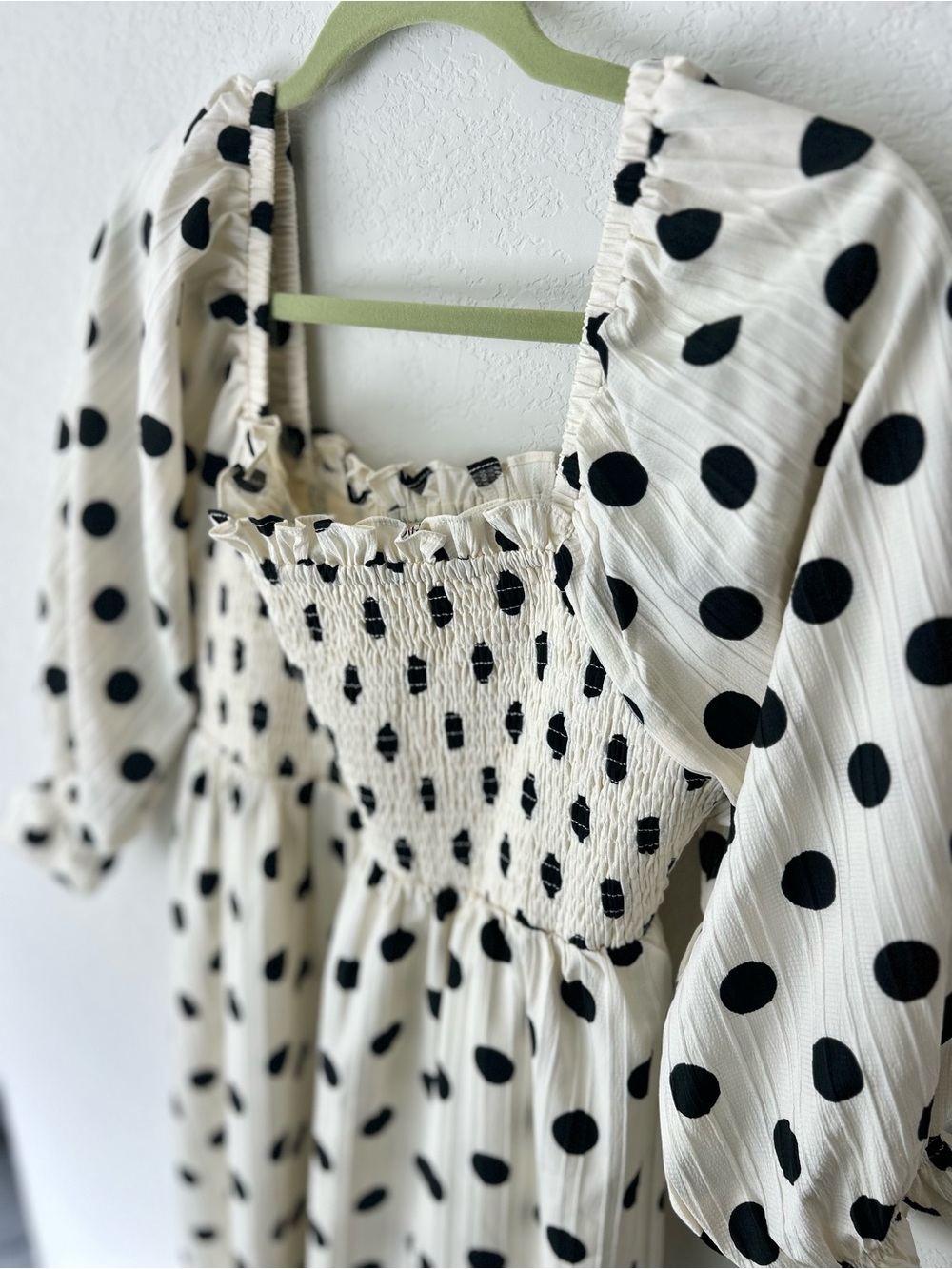 Avara Cream Polka Dot Maxi Dress with Smocked Bodice